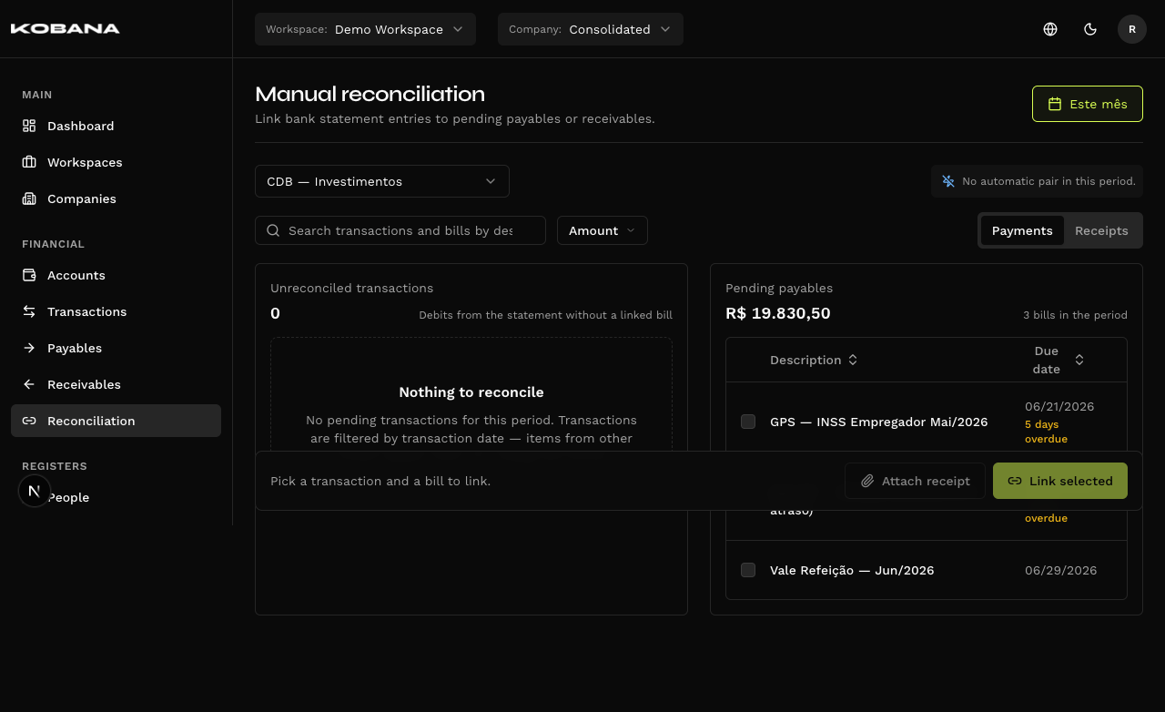 Reconciliation screen