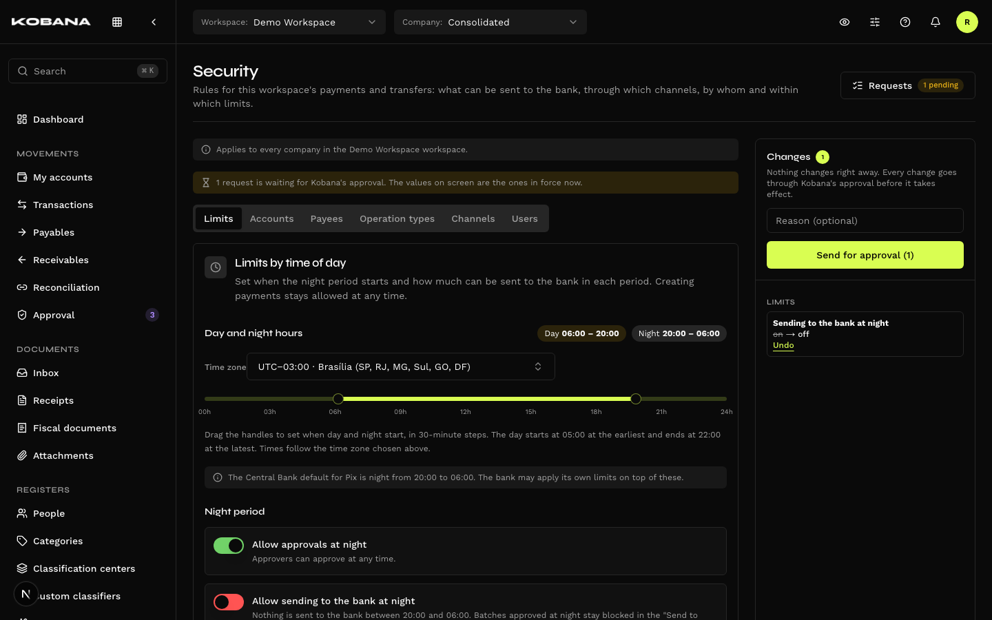 Changes sidebar with one change ready to send
