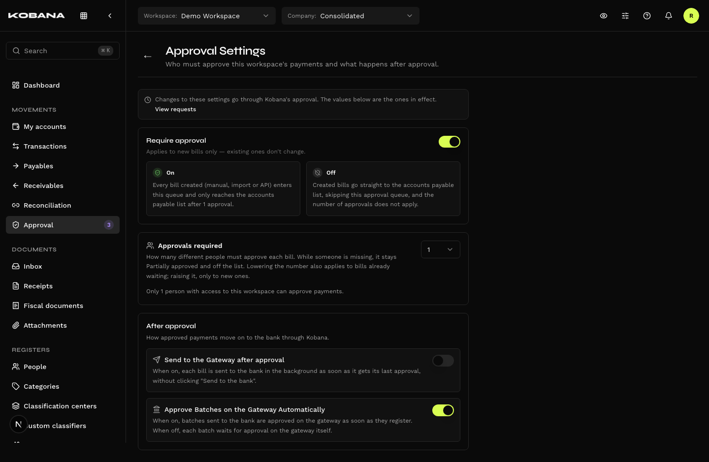 Approval settings