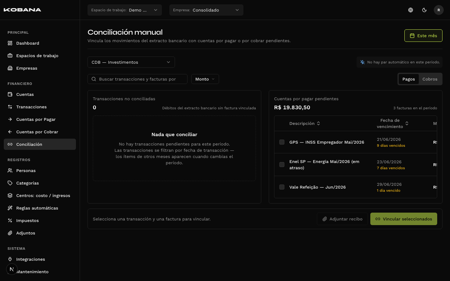 Pantalla de conciliación
