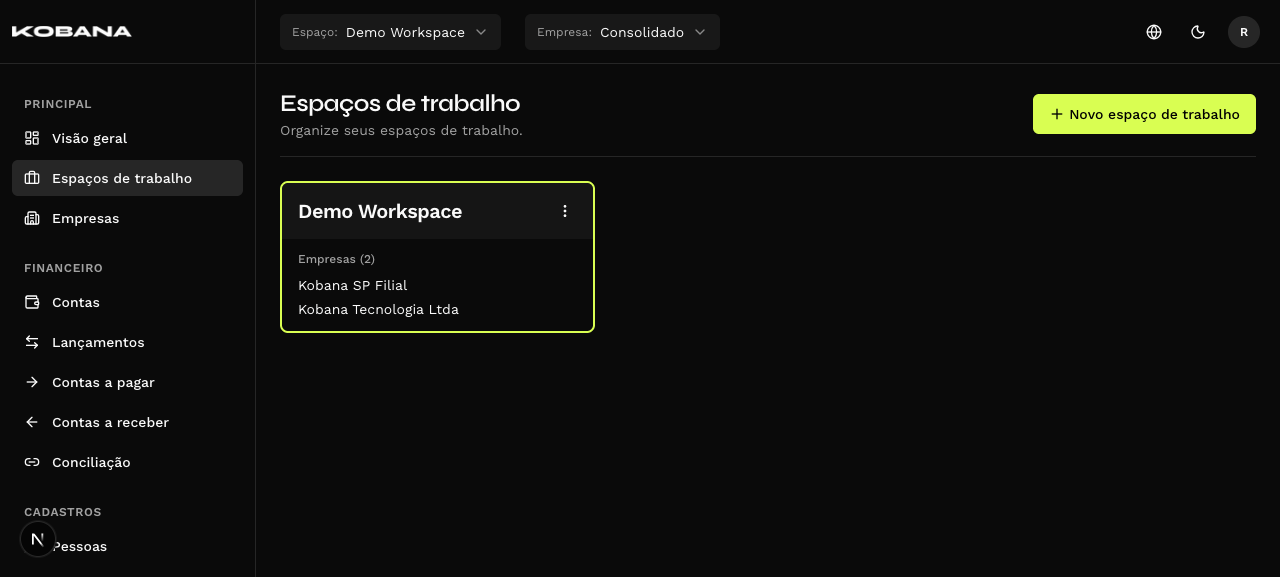 Listagem de workspaces