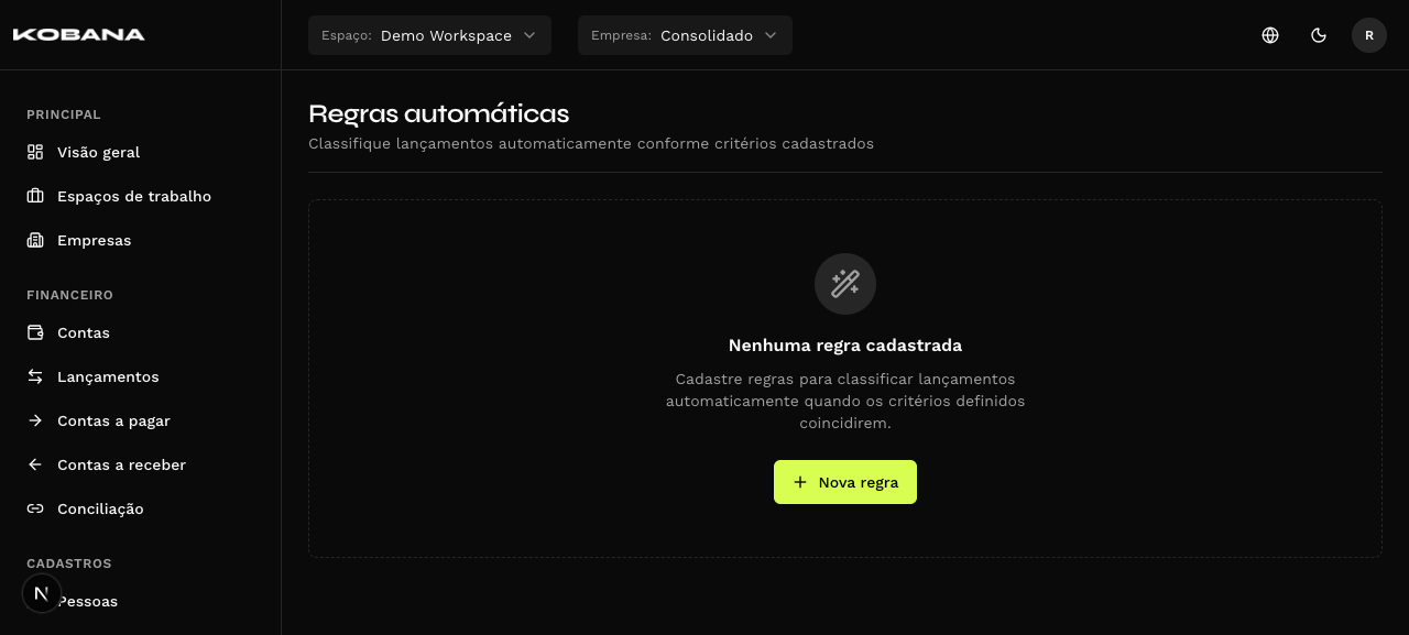 Listagem de regras automáticas