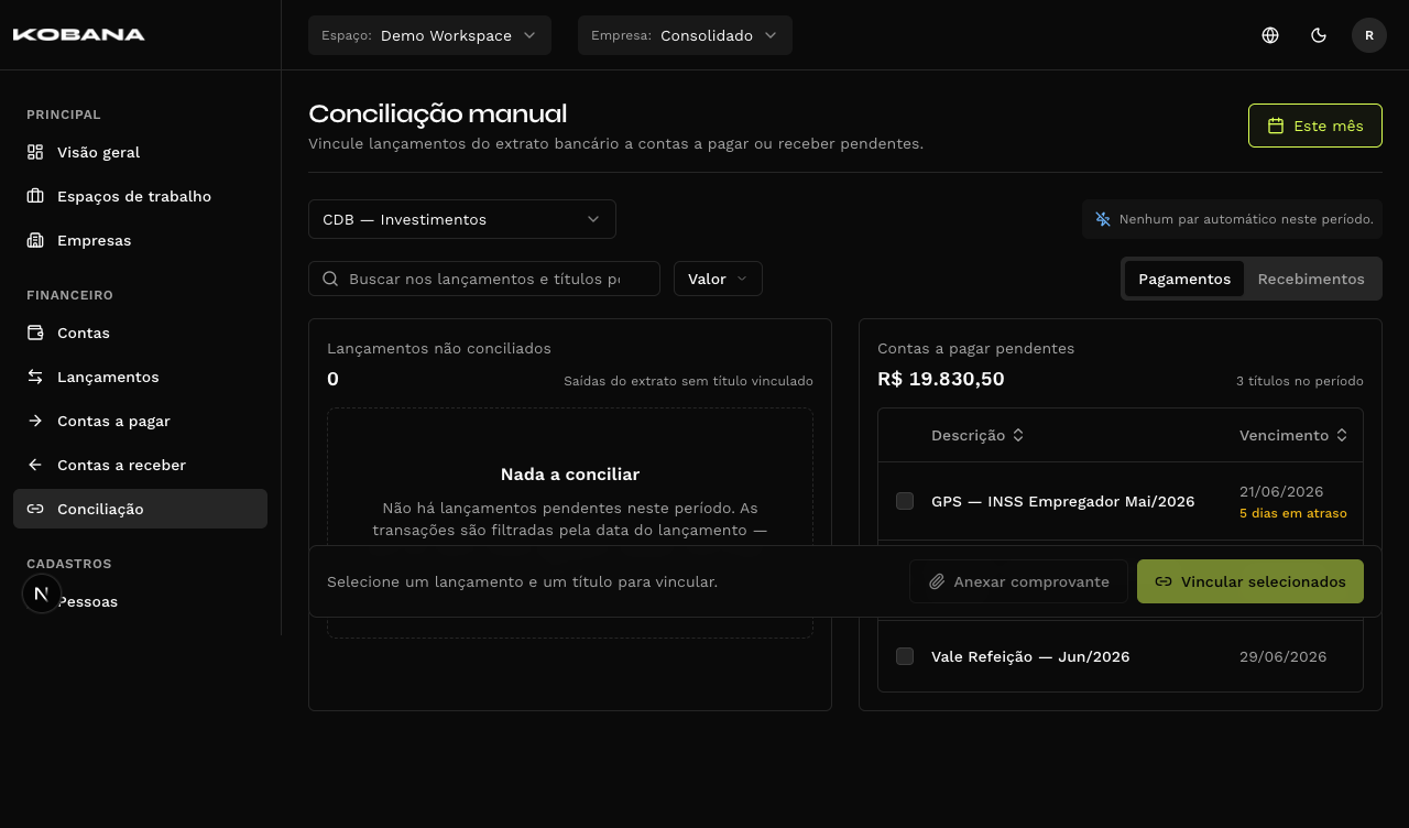 Tela de conciliação