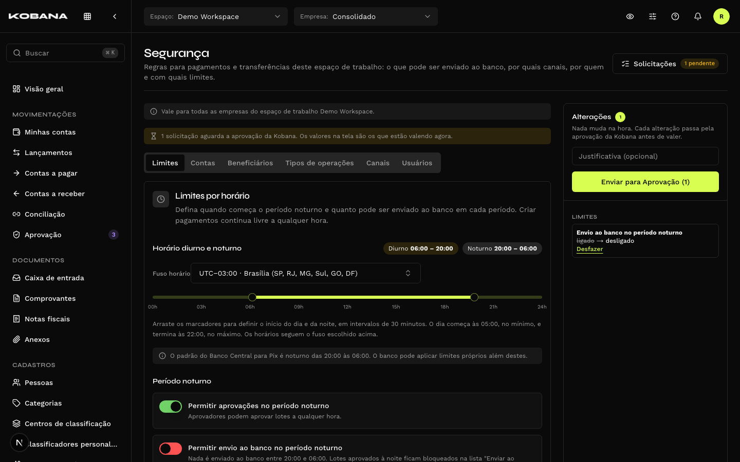 Barra de alterações com uma mudança pronta para enviar